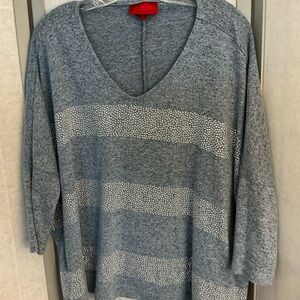 Blue V-Neck Sweater with Silver Accents